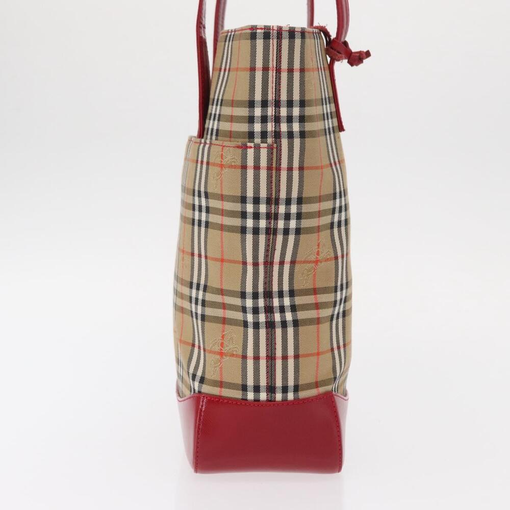 BURBERRY Nova Check Tote Bag Canvas Leather Beige Red gold Auth gh1367 - Picture 4 of 16